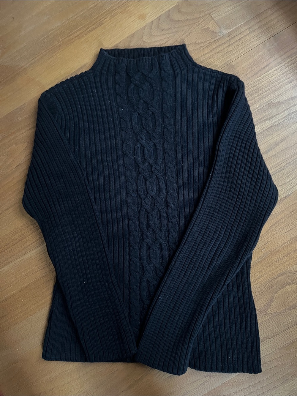 Talbots Black Ribbed Cable mock neck Sweater